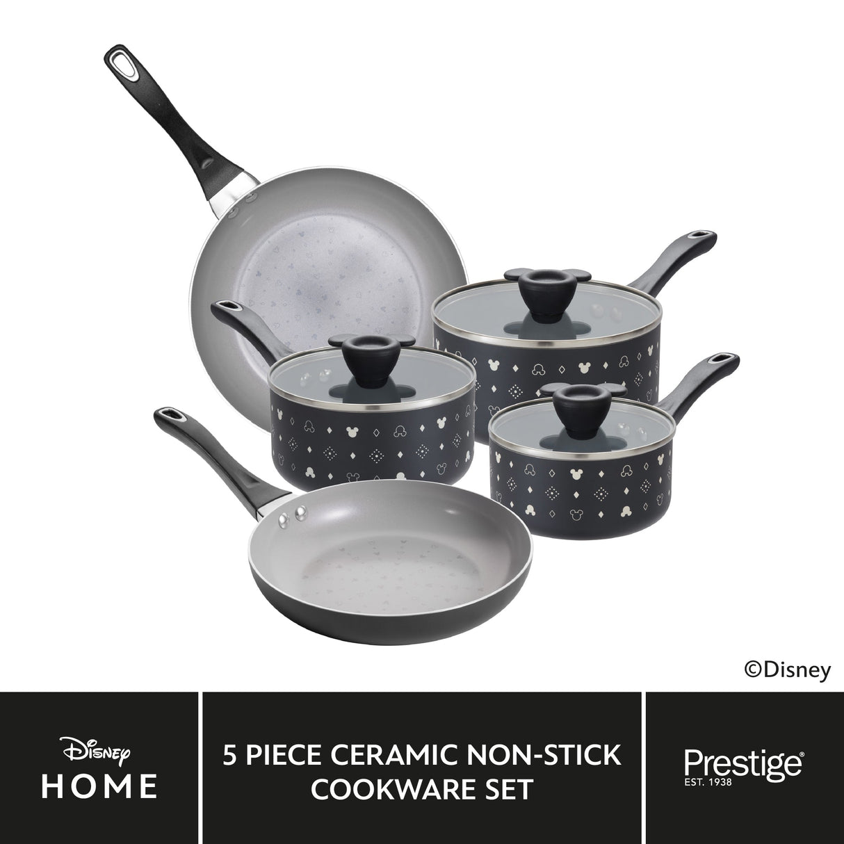 Disney Monochrome Mickey Mouse Cookware Set - 5 Pieces