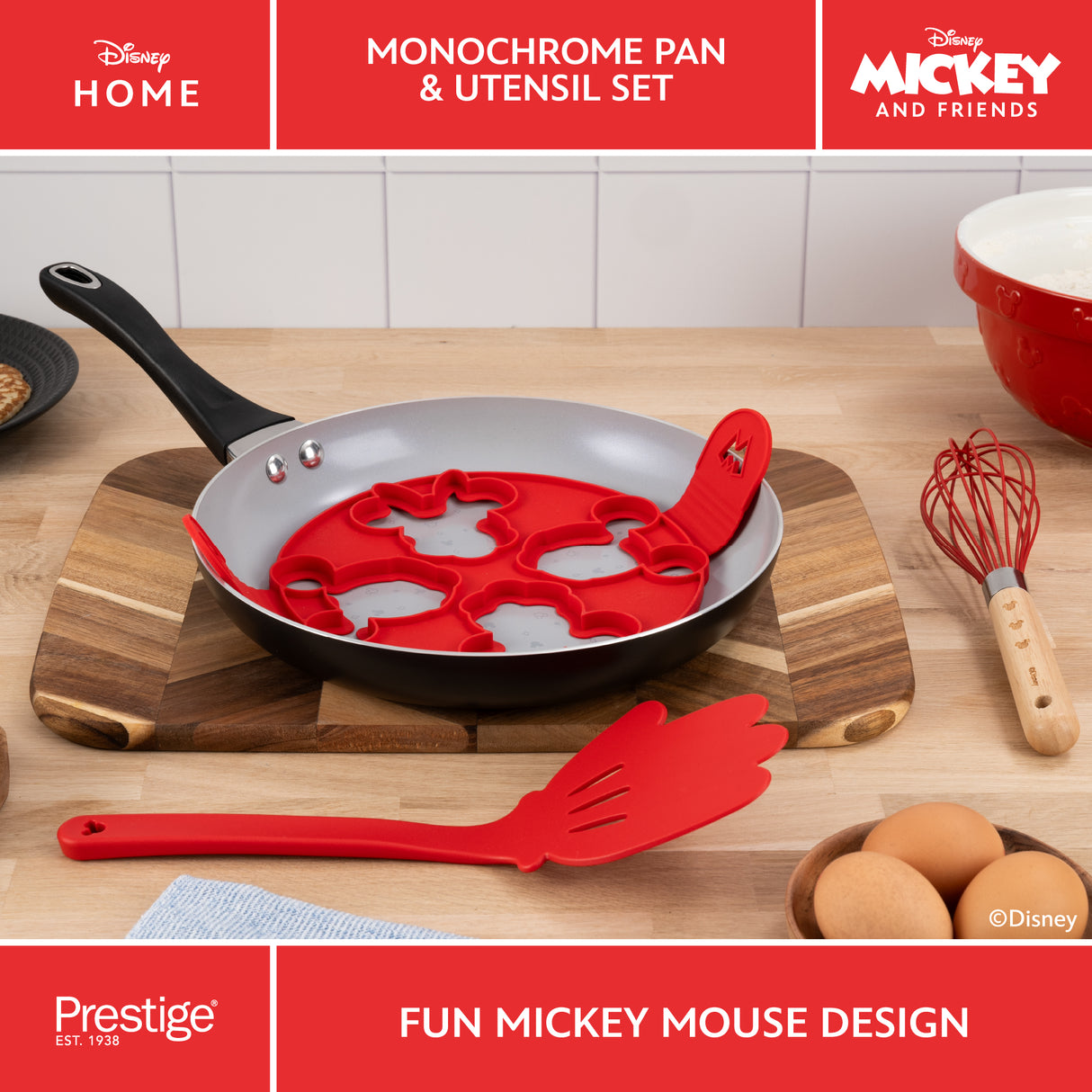 Prestige Disney Monochrome Ceramic Non-Stick Pancake Pan & Utensil Set