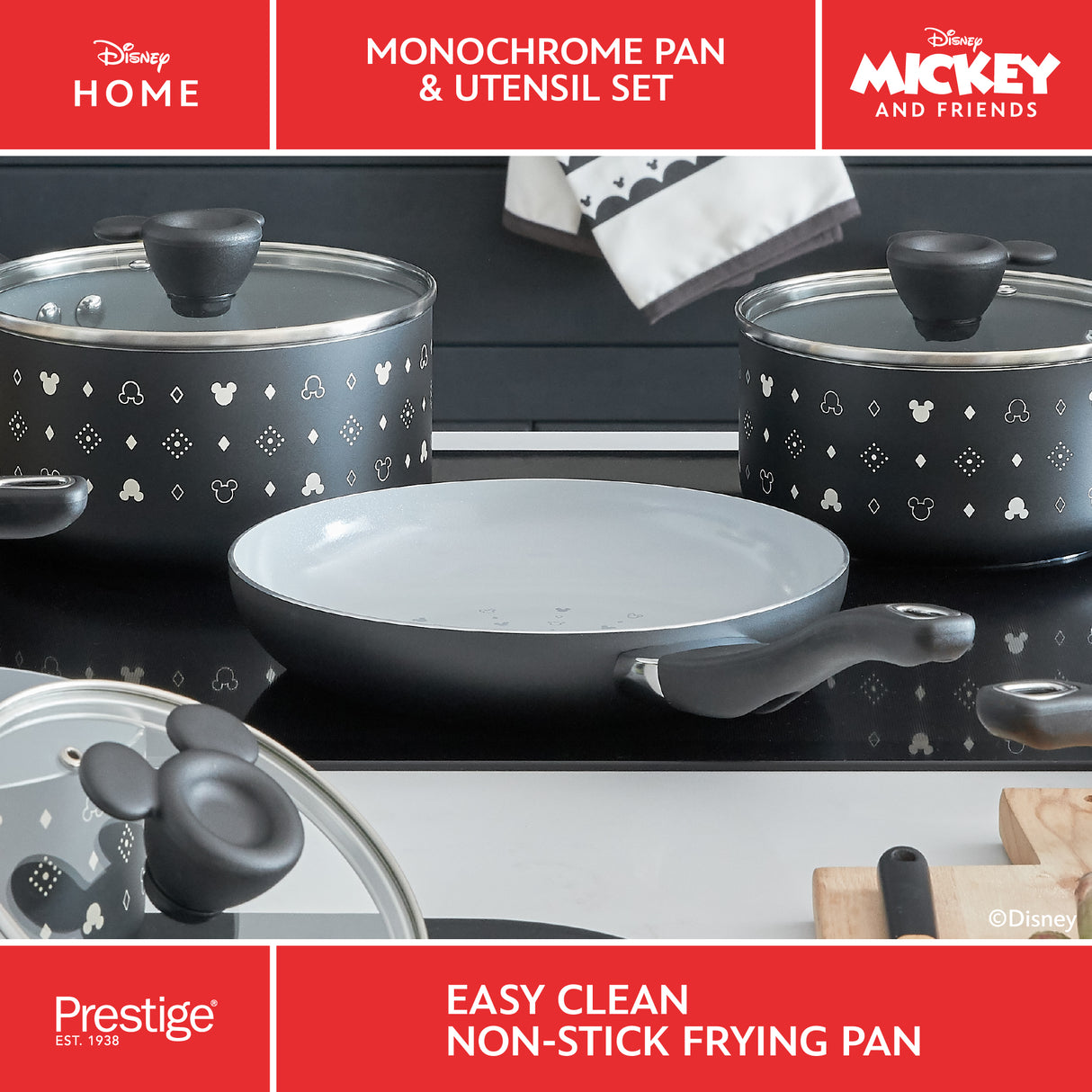 Prestige Disney Monochrome Ceramic Non-Stick Pancake Pan & Utensil Set