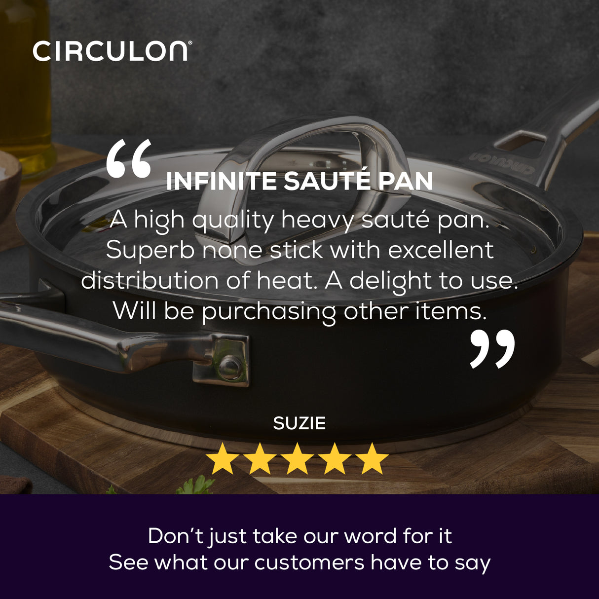 Circulon Infinite 24cm Non Stick Saute Pan With Lid Dishwasher Safe Easy Clean