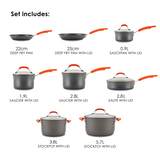 Rachael Ray Classic Brights Hard Anodised Cookware Set, 8pce
