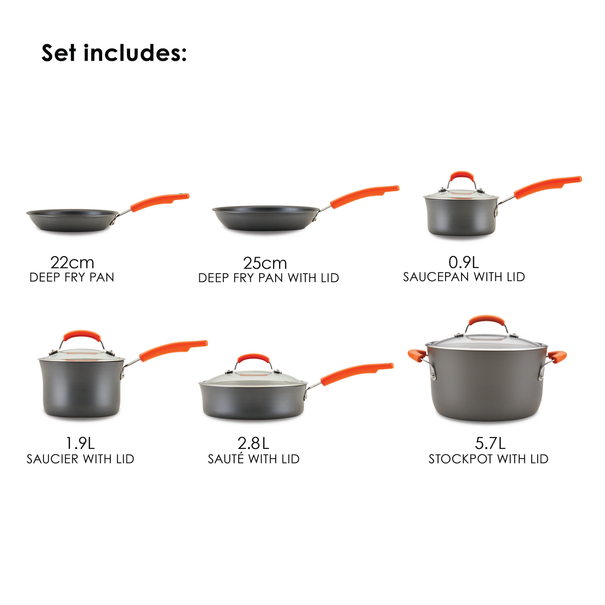 Rachael Ray: Classic Non-Stick Brights Frying Pan, Saucepan, Sauté Pan & Lid Set - 6 Pieces