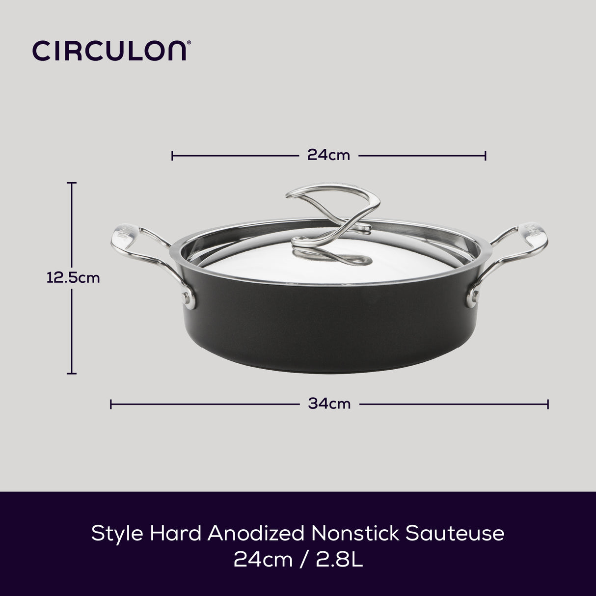 Circulon Style Hard Anodised Sauteuse, 24cm/2.8L