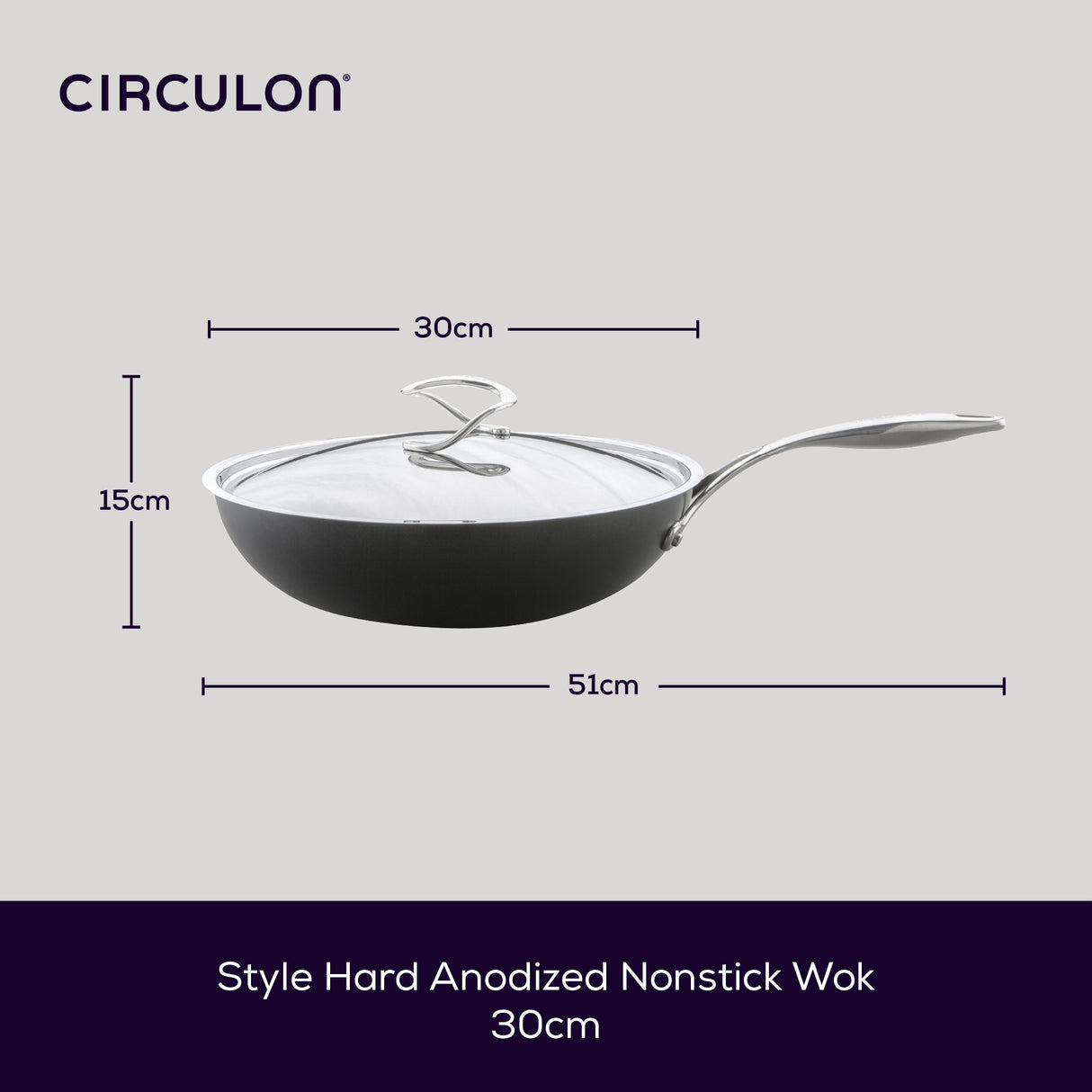 Circulon Style Hard Anodised Stirfry with Lid, 30cm
