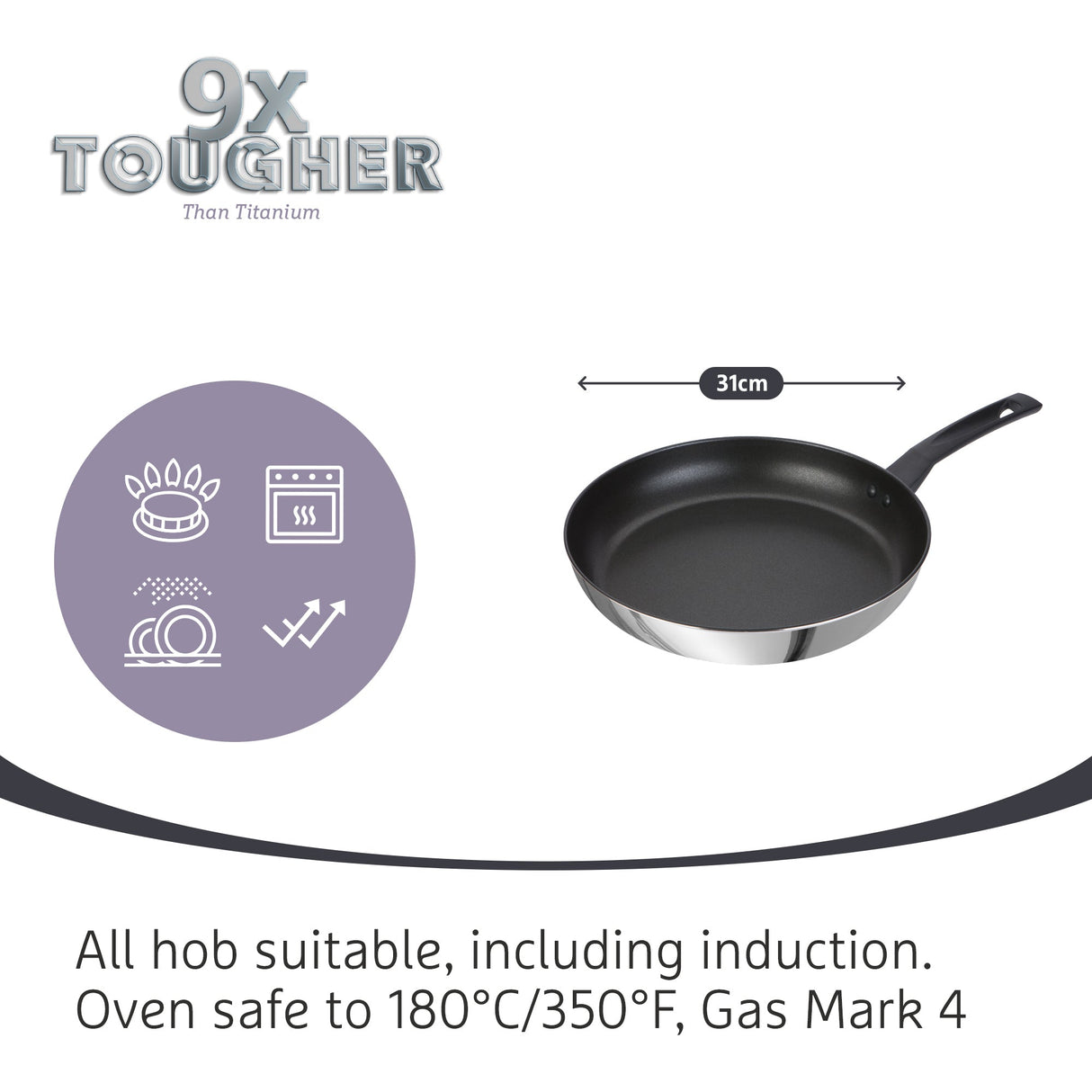 9 X Tougher Stainless Steel Frying Pan - 31cm