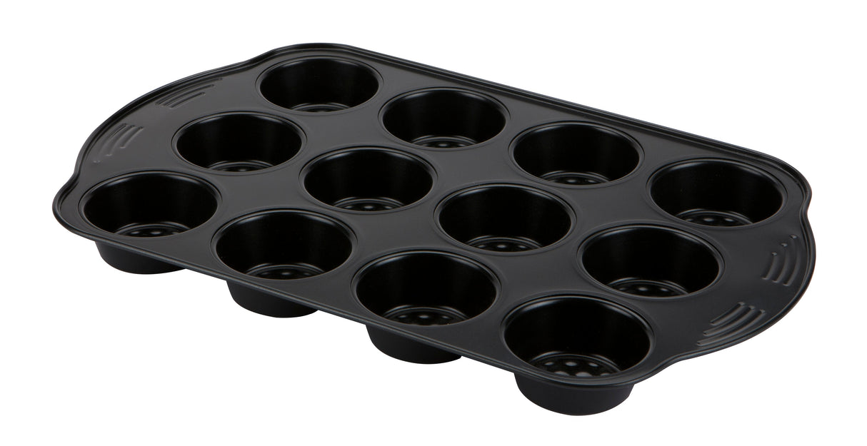 Prestige Aerolift Muffin Tin Black Non Stick Mould Baking Accessory - 12 Cup