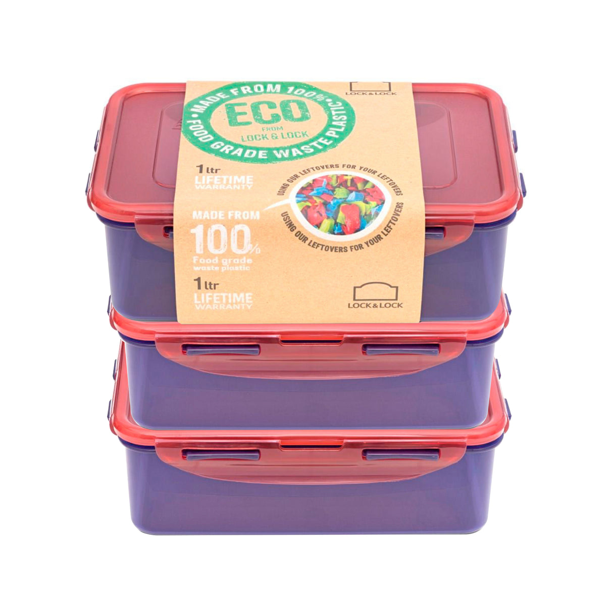 LocknLock Eco Food Container Rectangular Reusable Lunch Storage Box - 2.6 L