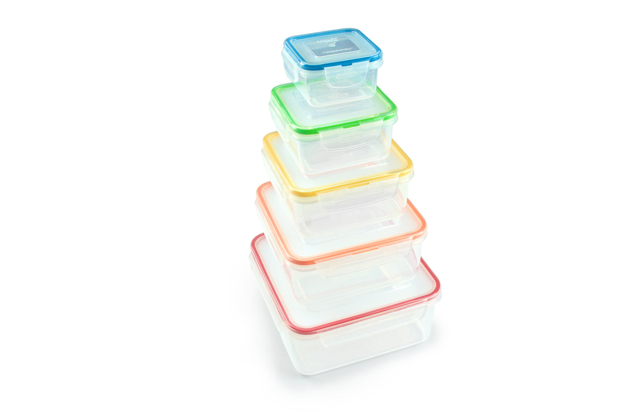 LocknLock Nestable Food Containers Set Rainbow Design Storage Boxes - Pack of 5